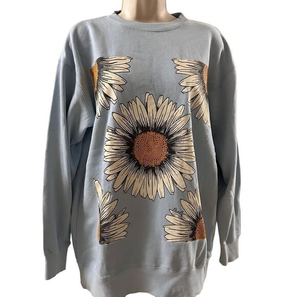 O’Neill ~ Baby Blue Sunflower 🌻 Sweatshirt ~ Oversized ~ size Small ~ NWT - Picture 1 of 11